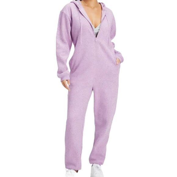 NWT Fabletics Jumpsuit Women's XL Purple Forever Fleece Hooded Sweatsuit Jogger - Picture 1 of 6